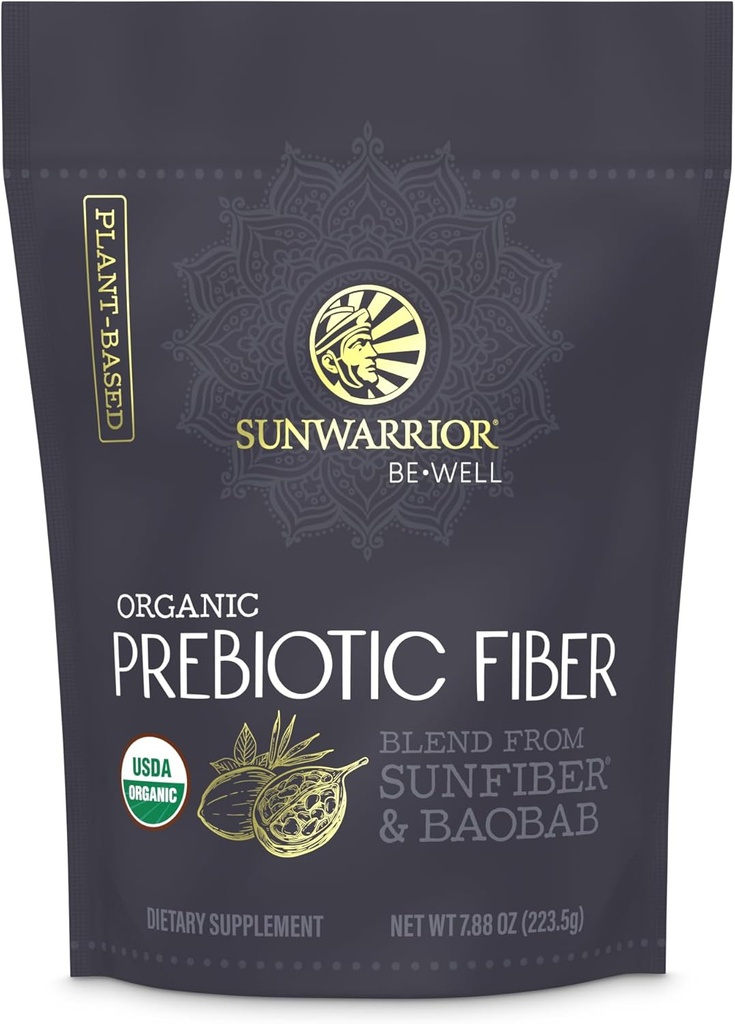 Sunwarrior Fiber Supplement Prébiotique Organique de supplément de fibre végétalienne Gut santé booster avec des ingrédients purs pour l'harmonie digestive de légumes et non-OGM de 8oz Pouch (30 SRV) Be Well