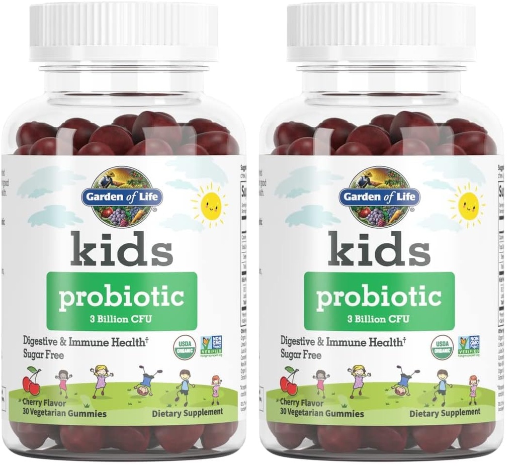 Garten des Lebens Kinder Probiotika 3 Milliarden CFU, Kirschgeschmack Gummies - Zuckerfrei einmal täglich Probiotika für Kinder, Kinder Verdauungs- & Immungesundheit, 30 Vegetarische Gummies, (Paket von 2)