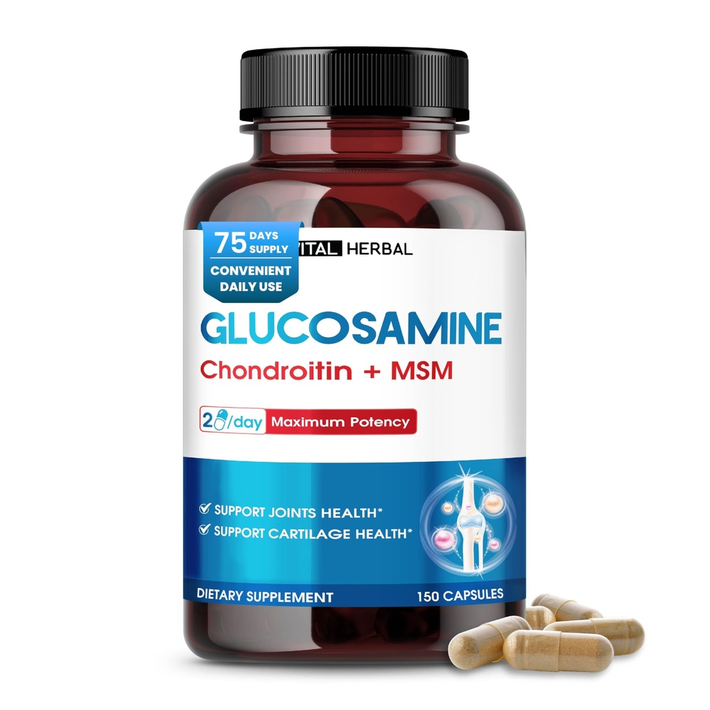 VITAL HERBAL Glucosamine liposomique avec Chondroïtine, MSM- Potence maximale- Joints de soutien, Cartilage