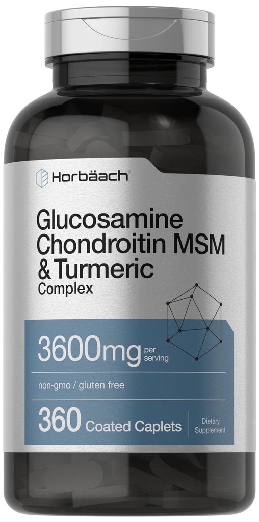 Horbäach Glucosamine Chondroïtine MSM. 360 Caplets. Formule avancée avec Turmeric.