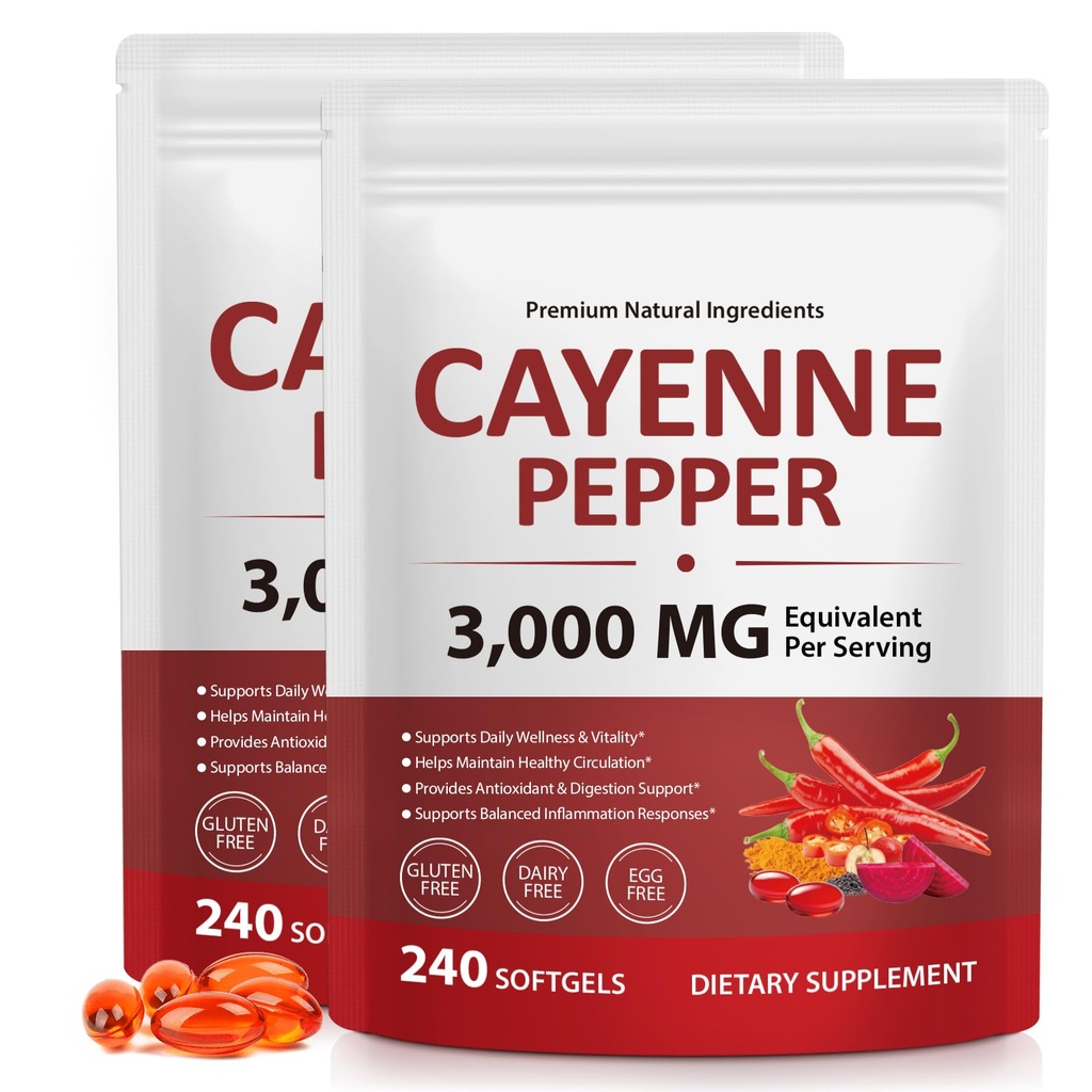 Premium Pepper Capsules with Turmeric Curcumin & Beet Root Extract 2pcs | Supports Cardiovascular Health, Blood Circulation | Potent Capsaicin Supplement, Easy-to-Swallow Softgels (480 Count)