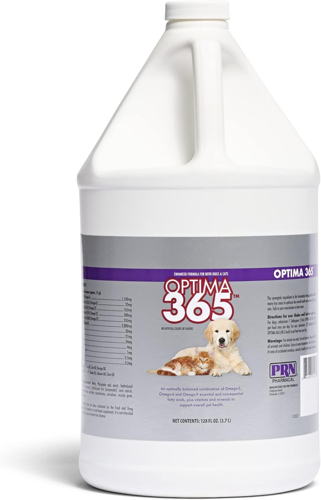 PRN Pharmacal Optima 365 - essentielle Fettsäuren Nahrungsergänzungsmittel für Katzen & Hunde - mit Omega-3, Omega-6, Omega-9, &amp; andere Vitamine & Minerals, um die allgemeine Tiergesundheit zu unterstützen - 1 Gallon