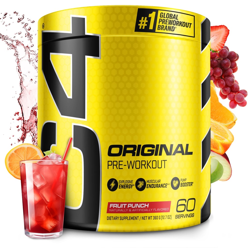 Punch originale di frutta della polvere pre allenamento C4 - Vitamina C per il supporto immunitario - Sugar Free Preworkout Energy per gli uomini e le donne - 150mg Caffeina + Beta Alanine + Creatina - 60 Serve