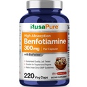 NusaPure Benfotiamine 300mg Per Veggie Caps 220 Count (Non-GMO, Vegan) Bioperine