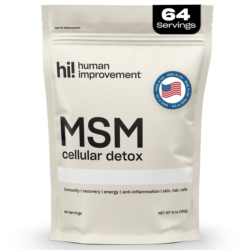 Reines MSM-Pulver | Bio-Schwefel-Pulver für Haut, Haare und Nägel | Cellular Detox, Joint Health, Immune Boost, & Erhöhte Energie | 99.9% Pure MSM Supplement | Made in the USA, 0g Sugar (64 Servietten)