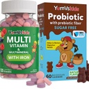 YUM-V'S Probiotics & Multivitamin Bundle for Kids – Probiotic with Prebiotic Fiber Chocolate Bears + Multivitamin & Multimineral with Iron Chewables – Digestive, Immune & Overall Health Support