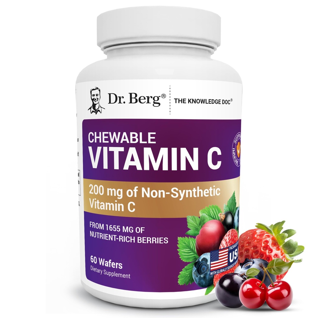 Dr. Berg Chewable Vitamin C Complex - Made with Organic, Non-GMO Beeren - 60 Delicious Wafers