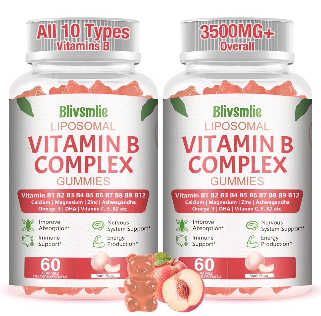 2 Pack 33-in-1 Liposomal Vitamina B Complex Gummies -B1, B2, B3, B4, B5, B6, B7, B7, B8, B9, B12 | Vitamina C, D3,K2|Calcium,Magnesiun,Zinc ecc. per l'energia, cervello, immunitario, supporto pelle &amp; supporto cuore