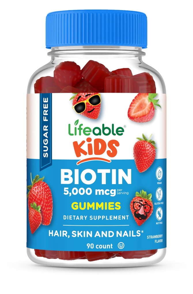 Lebensfähige Zucker freie Kinder Biotin Gummie | 5000mcg | Great Tasting Biotin Supplement | Biotin Gummis für Haarwachstum, Haut und Nagel Gesundheit | Haar Vitamine für Kinder, Jungs, Mädchen | 90 Gummie