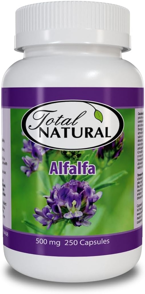 Integratore Naturale Alfalfa 500mg 250 Capsule [1 Bottiglie], Ricco di Vitamine & Minerali Trace, Promuove Energia & Vitalità, Promuove la Salute Digestiva
