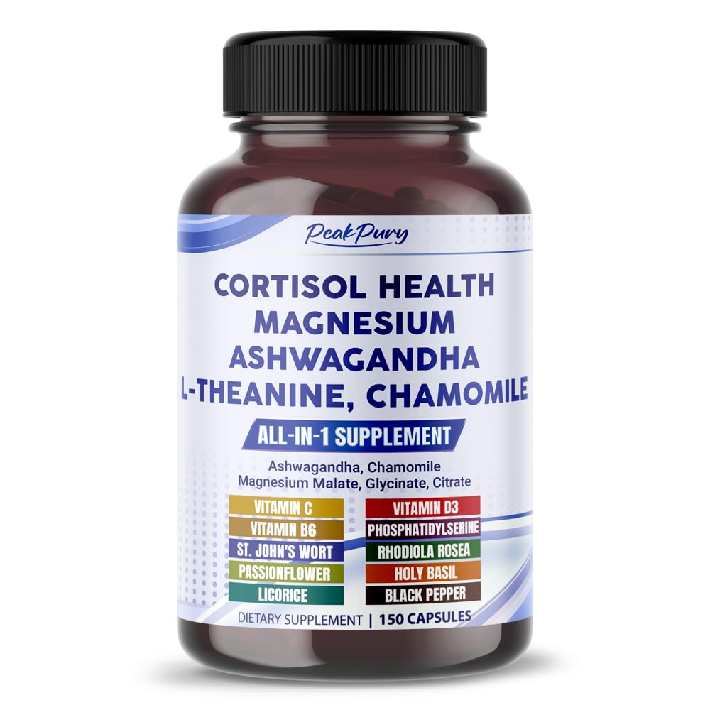 CORTISOL Santé Ashwagandha Magnésium Camomille L-Theanine - Fabriqué aux États-Unis