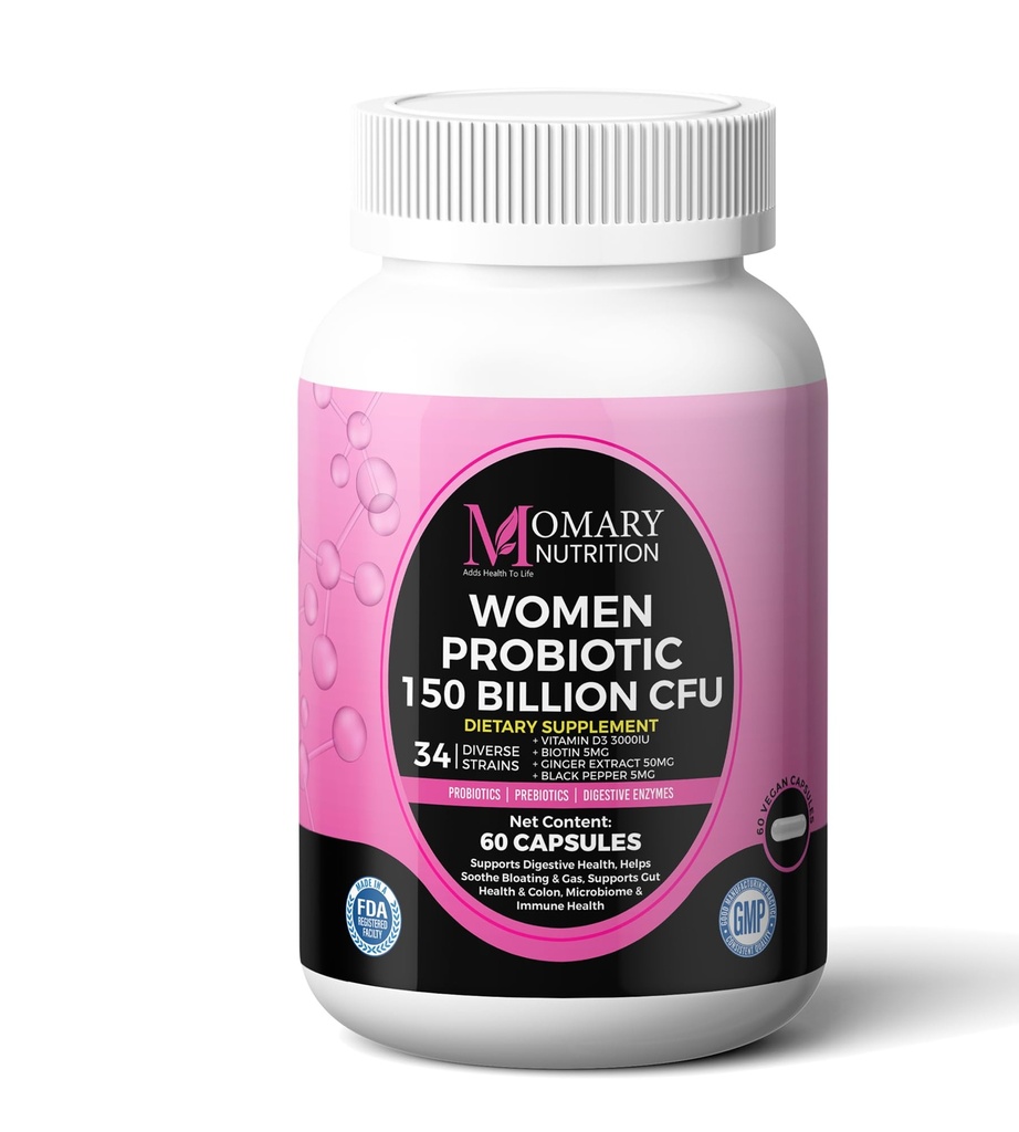 9-in-1-Biokulturenkomplex für Frauen - 150 Milliarden CFU-Probiotika mit 34 verschiedenen Stämmen, organischen Präbiotika, Postbiotika, Verdauungsenzymen und Biotin - unterstützt Verdauungsgleichgewicht und Darmmikrobiom