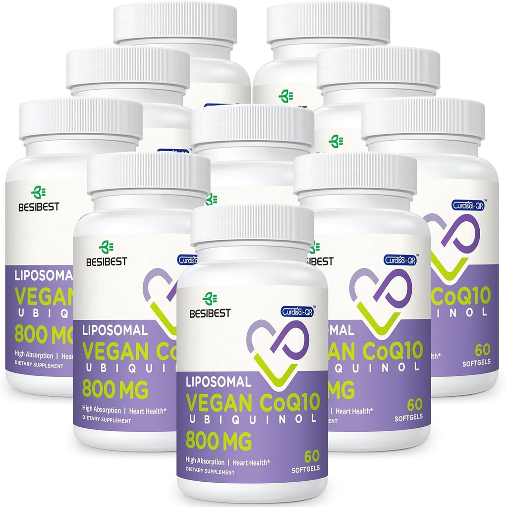 Liposomal Ubiquinol CoQ10 800 MG Softgel, High Absorption CoQ10 Ubiquinol Supplement, Active Coenzym Q10 800mg, Leistungsstarkes Antioxidans für Herz- und Hirnfunktion, Energieproduktion, 600 Vegan Softgels