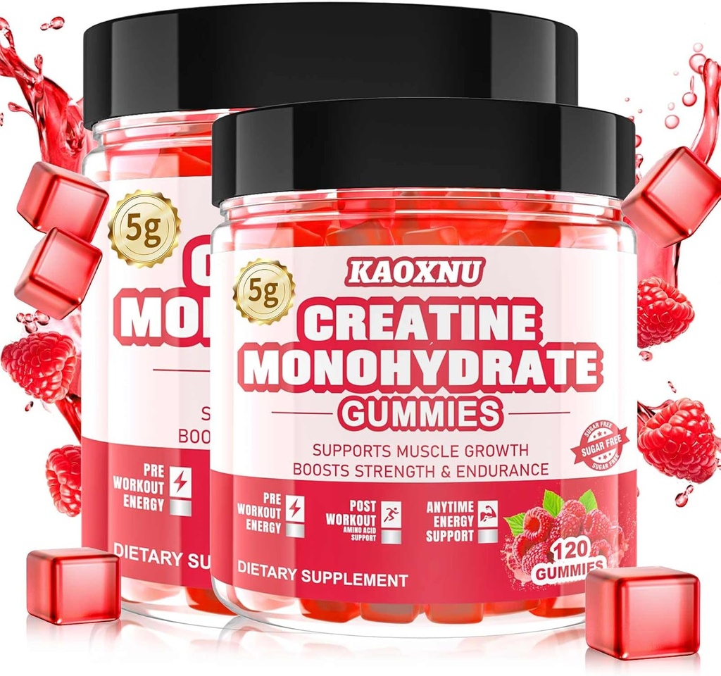 2 Confezione Creatina Monoidrato Gummies per Uomini & Donne 120 CT - 5000mg di Creatina Monoidrato per Serve - Zucchero Free Chewable Creatina per Forza Muscolare, Muscle Builder, Energy Boost