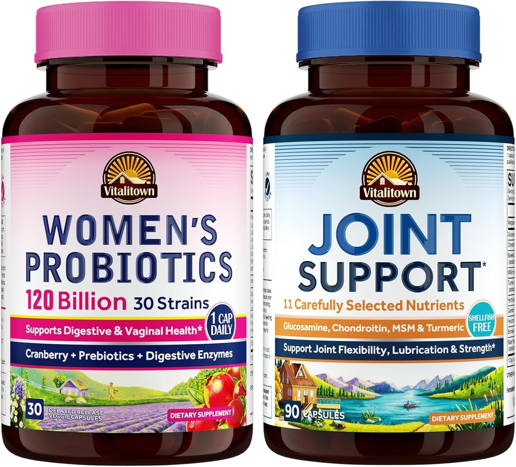 Vitalitown Women’s Probiotic & Joint Support Bundle (Pack of 2) | Women’s Probiotics 120 Billion (Item 1) & Joint Support (Item 2) | Regal Stabil | Joint & Women’s Health | Menopause