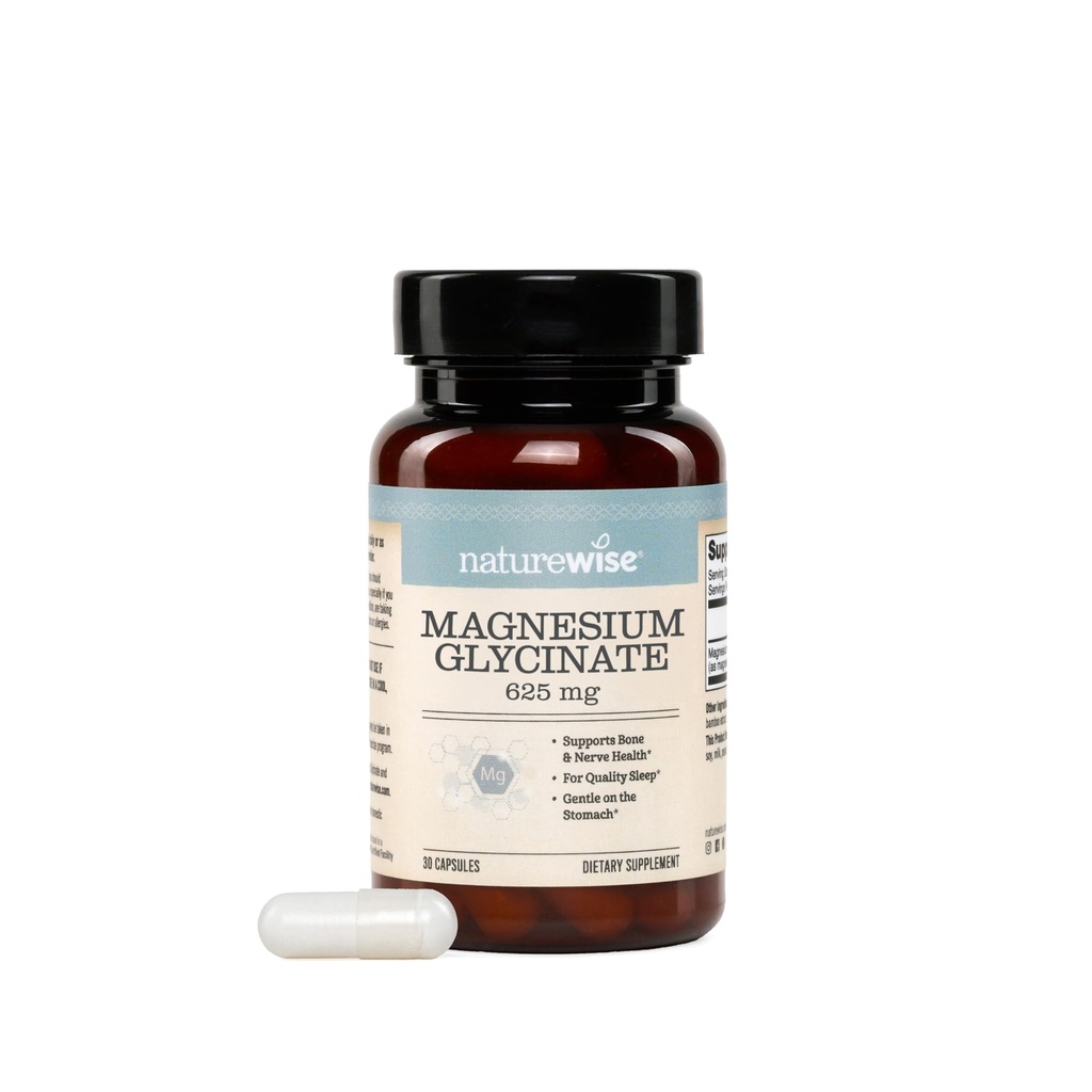 NatureWise Magnesium Glycinate 625mg, Sleep & Muscle Support, 30 Capsules