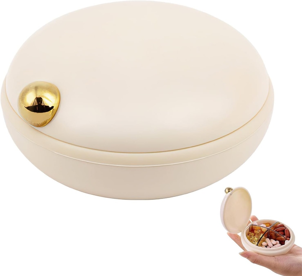 organizzatore di pillole di viaggio iplusmile, 4 scomparti caso di pillole portatile, scatola di contenitore di medicina quotidiana per le vitamine Integratori di olio di pesce, viaggio di affari Essentials (Beige)
