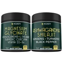 HERBPY Bundle 6in1 Magnesium Glycinate Supplements & 5in1 Ashwagandha Shilajit Supplements