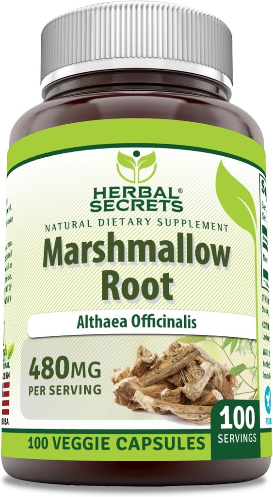 Kräutergeheimnisse Marshmallow Extrakt Ergänzung | 480 Mg | 100 Veggie Kapseln | Non-GMO | Gluten Free | Made in USA
