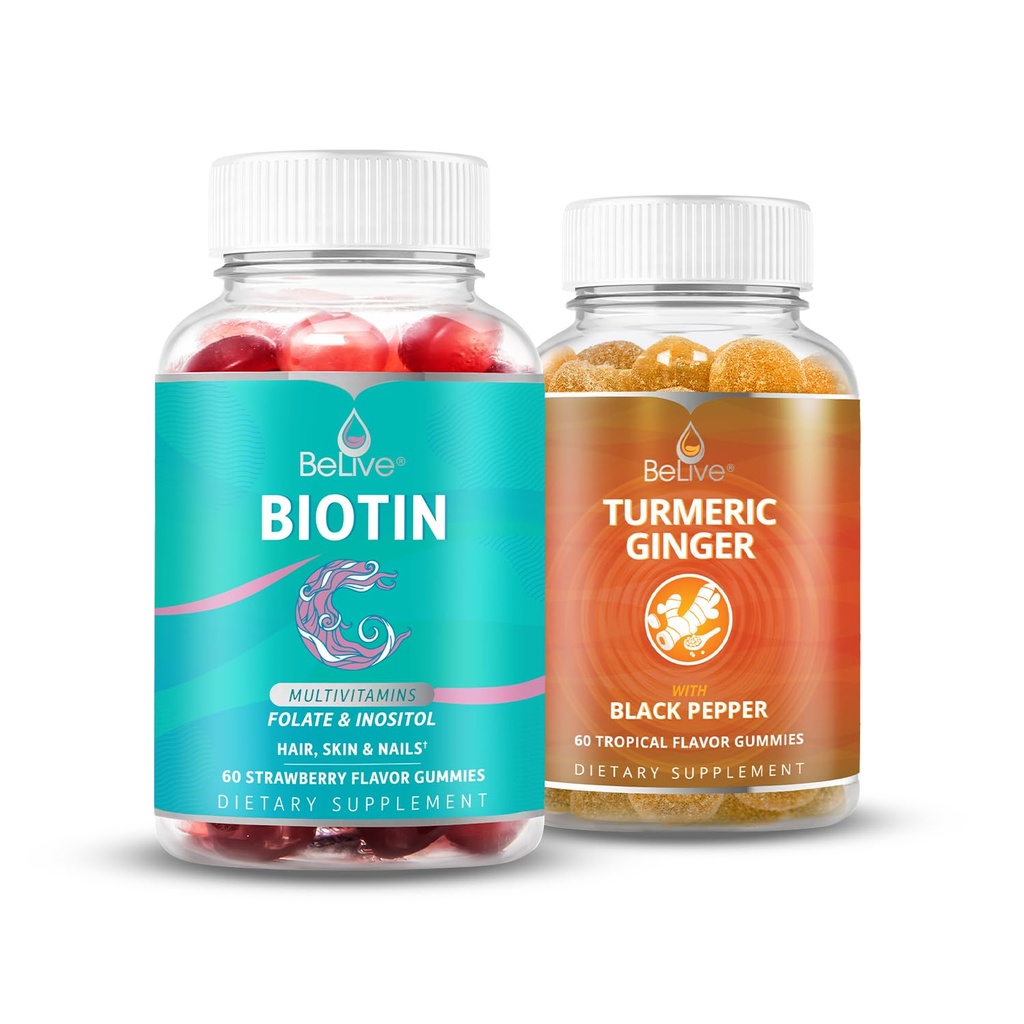 BeLive Biotin and Turmeric Gummies Supports Hair Growth, Healthy Skin & Nails, Immune Support, and Mobility Support