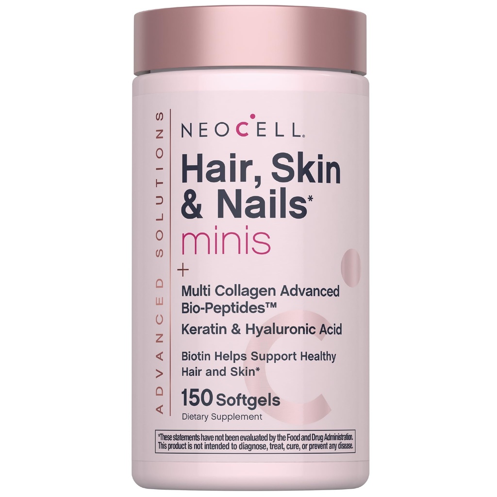 NeoCell Hair Skin and Nails Vitamins with Collagen | 150 Softgels | Advanced Bio-Peptides with Keratin & Hyaluronic Acid | Beauty Complex Supplement