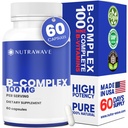 Nutrawave Vitamin B Komplex - Super B-100 Vitamine Ergänzung für Frauen und Männer mit B1, B2, B3, B5, B6, B7, B9, B12, Cholin & Inositol - Unterstützt Energie & Nervensystem - Nicht-GVO, Vegan - 60 Kapseln