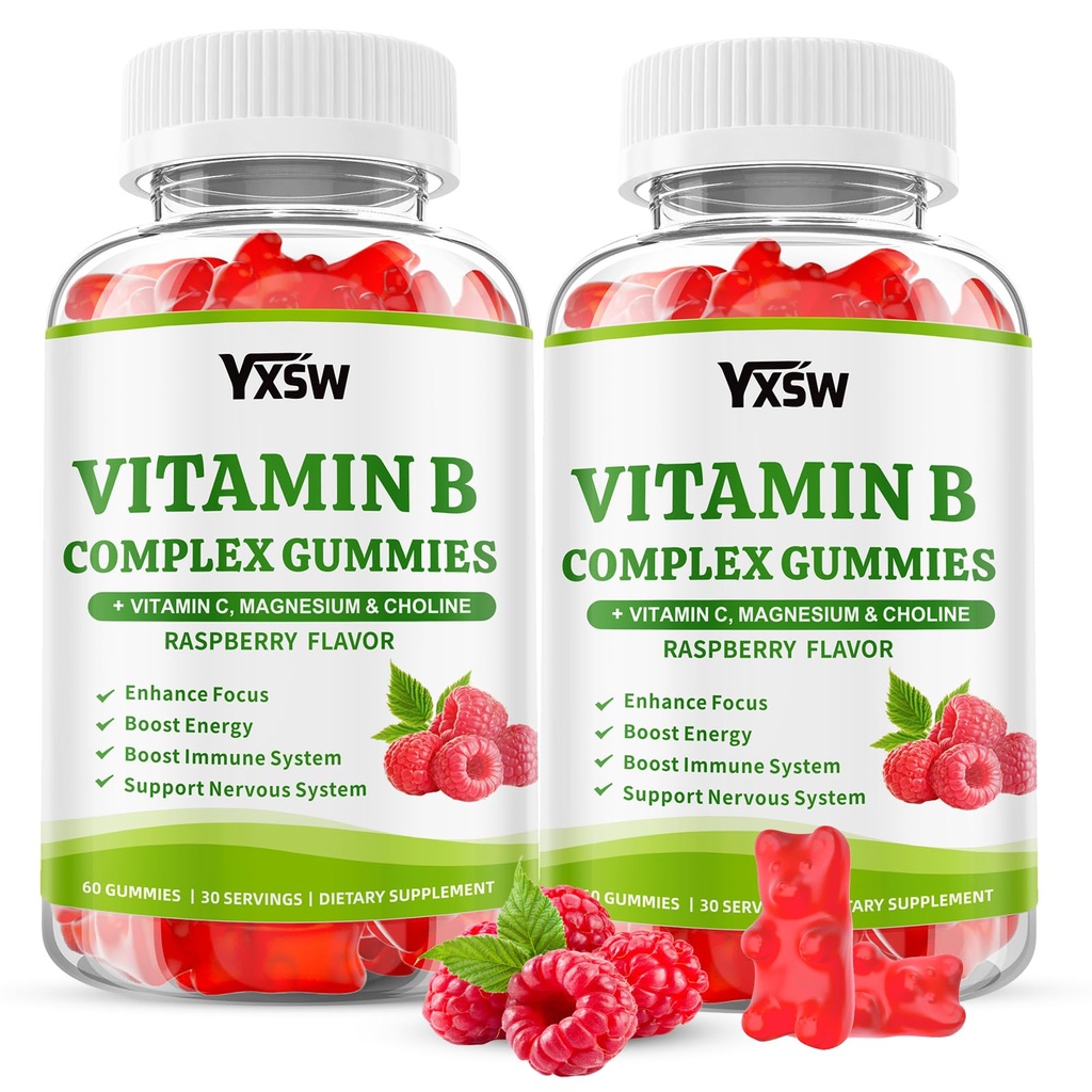 Vitamin B Complex Gummies for Women & Men - Vitamin B12, B1, B2, B3, B5 & B6 -B Complex Vitamin Supplements with Vitamin C,Magnesium & Choline, Raspberry Flavor, 120 Count