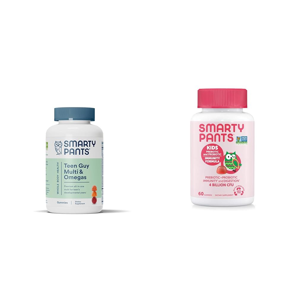 SmartyPants Teen Guy Multivitamin Gummis: Omega 3 Fischöl (EPA/DHA) & Kinder Probiotische Immunität Gummis: Präbiotika & Probiotika für Verdauungs- und Immununterstützungsergänzung