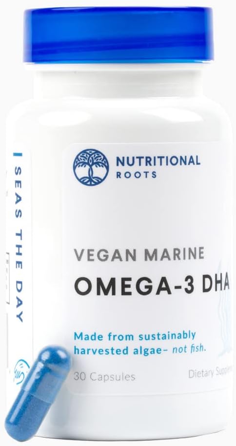 Omega 3 Algae DHA Vegan - Supplemento 3 DHA Omega, miscela di alghe organiche basata sulle piante, Chia Organica e Flax Organico Seed Terze Parti Testata, scelta del medico, alimentazione di 1 mese, 30 capsule
