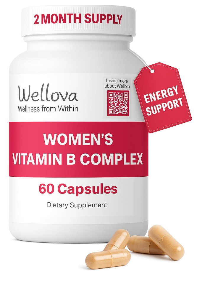 Frauen Vitamin B Komplex | Fördert Energie, Gehirn & Herz Unterstützung | Vitamin B1, B2, B3, B5, B6, B7, B8, B9, B12, Vitamin C, Cholin, Inositol | Überlegene Reine Organische Absorption | 60 Kapseln