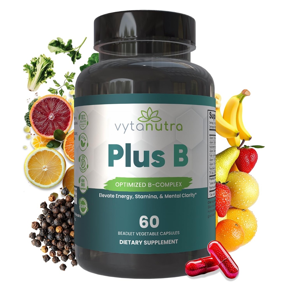 Plus B 11-in-1 Beadlet Capsule – Complete B-Complex con B1, B2, B3, B5, B6, B7, B9, B12 – Timed Release for Energy, Vitality, Brain, Heart, Immune, Mood, &amp; Total Wellness