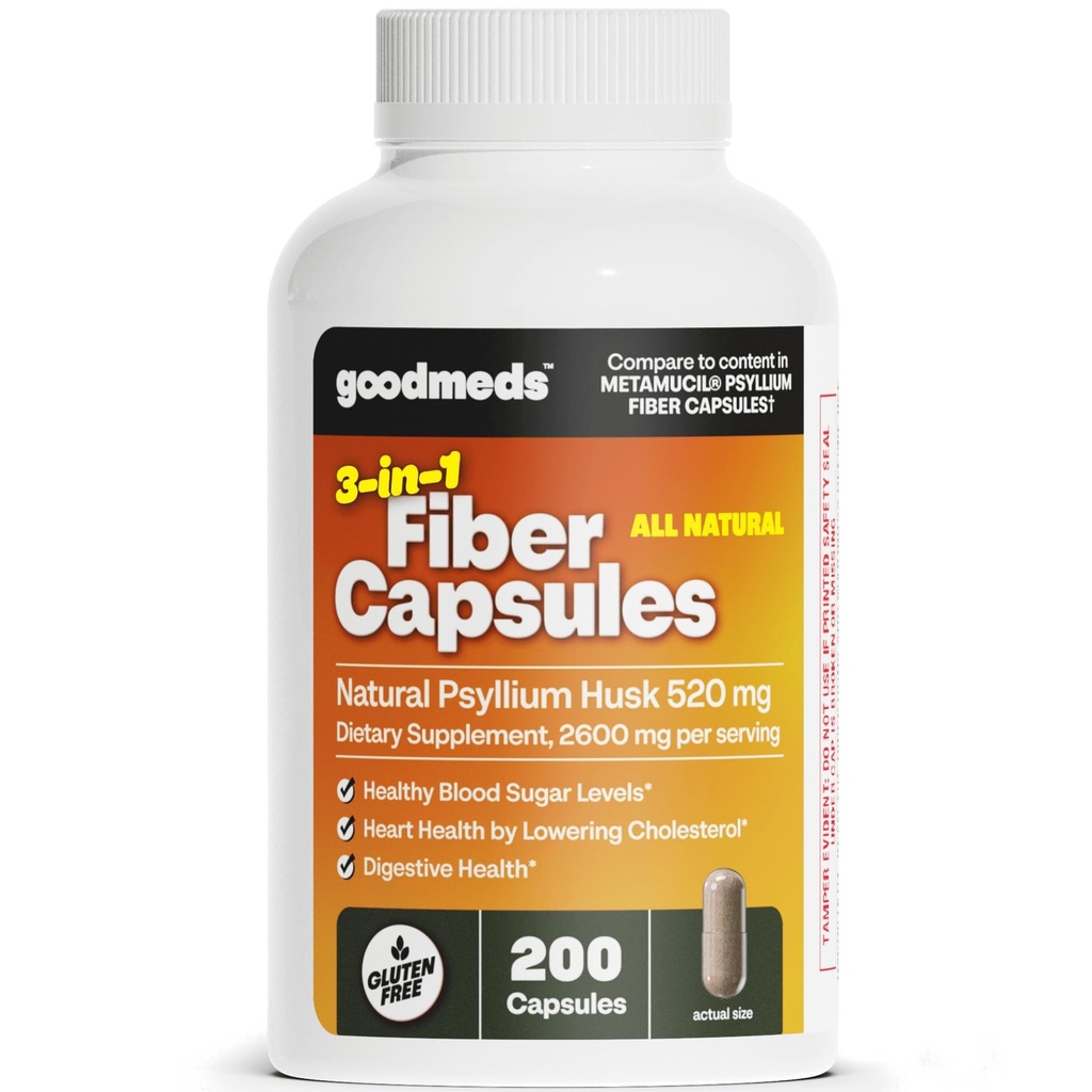 Psyllium Husk Fibre 520mg Capsules Supplément Colon diététique soluble Soutien pour les femmes et les hommes, rétablir la régularité et l'équilibre digestifs (200 comte)