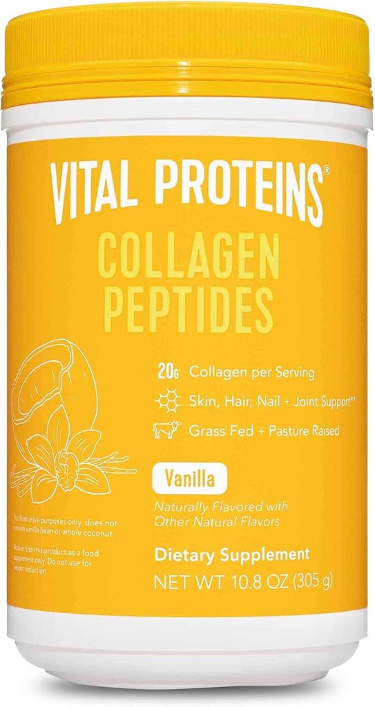 Vitalproteine hydrolysierte Collagen Skin Hair Nail Joint Peptides Powder Supplement mit Madagaskar Vanille Bohnen, Kokosnuss, Hyaluronsäure und Probiotika, Dairy Free, 10.8 Oz