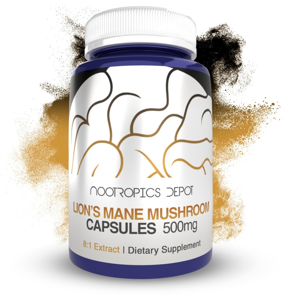 Nootropics Depot Lions Mane Mushroom Capsules | 8:1 Ganze Fruchtkörper Dual Extract | 500mg | 180 Count | Hericium erinaceus