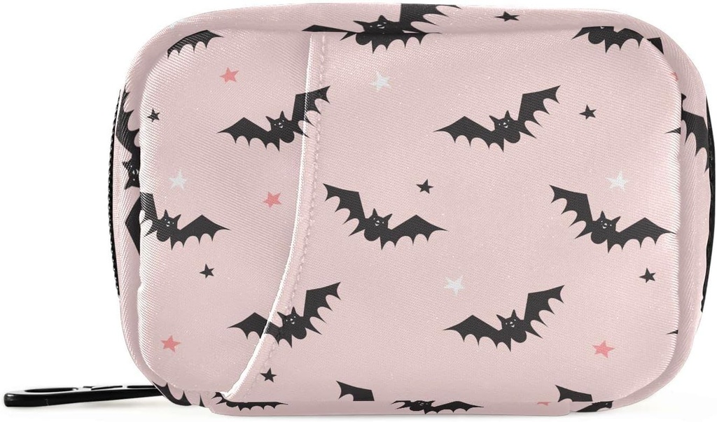 Bats d'Halloween Pink Pill Box 7 Day Pill Case Travel Pill Organizer Bag with Zipper Portable Weekly Vitamin Medicine Supporter Pouch Bag