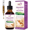 Cat Melatonin gouttes calmantes naturelles, soutien chute de sommeil et sommeil sain, supplément de relaxation extrait d'herbe avec L-Theanine, Valérien, Catnip, Passion Flower et Camomile. 2 oz