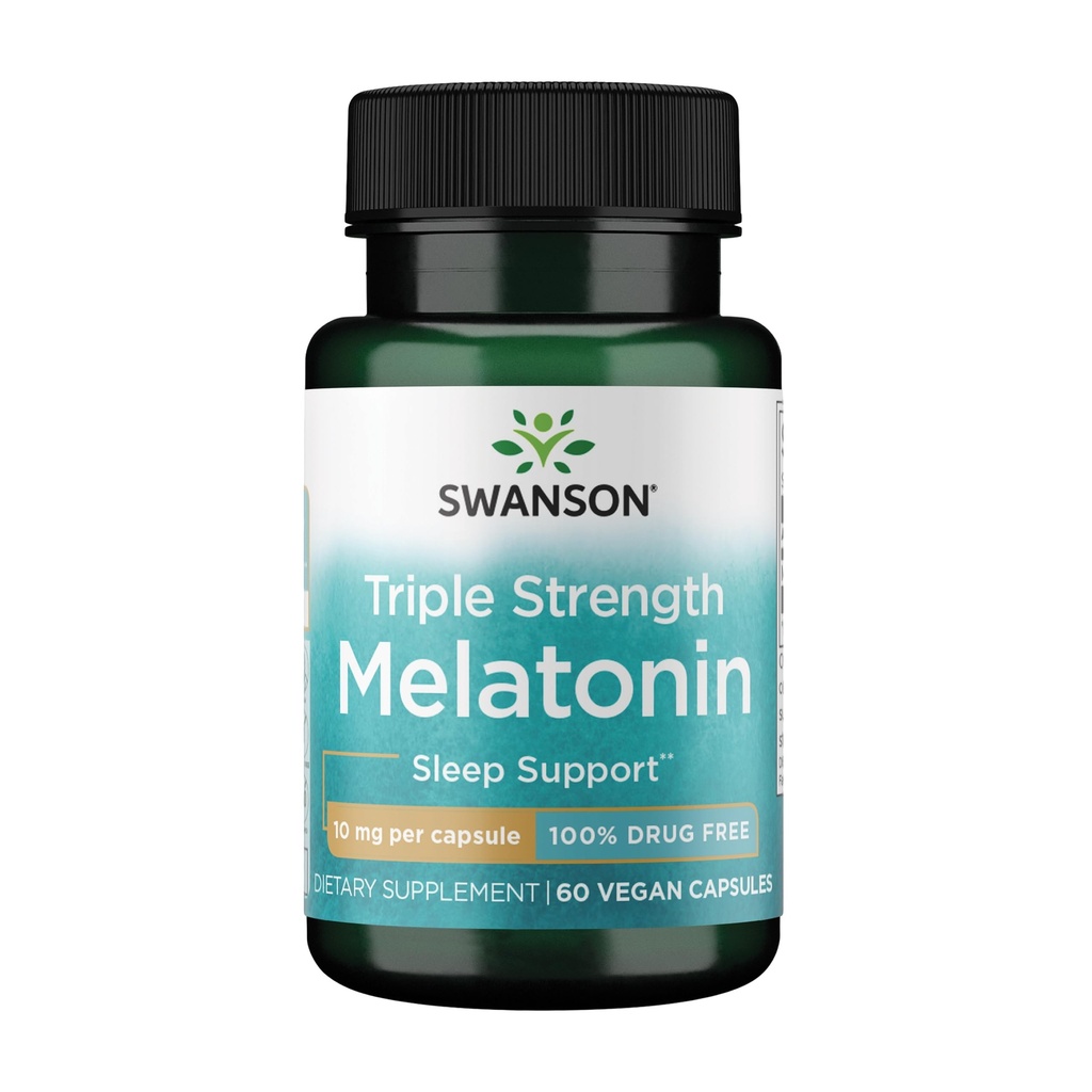 Swanson Triple Strength Melatonin - Natürliche Schlafunterstützung für gestörte Schlafzyklen - (60 Kapseln, jeweils 10 mg)