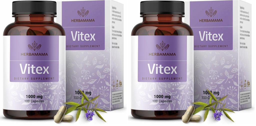 HERBAMAMA Vitex Fruit Capsules - 1000mg Chaste Tree Berry Powder for Women's Support - Vegan, Non-GMO Pure Vitex Chasteberry Supplement for Women (Pack of 2)