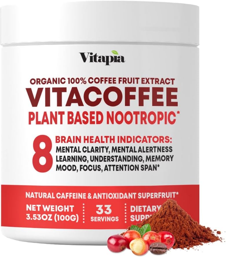 Vitacoffee Caffeina Polvere di frutta del caffè per l'energia, la memoria, messa a fuoco, antiossidante, Metabolismo, il supporto della salute della pelle - 100g & 33 giorni di alimentazione - Non OGM, senza glutine, supplemento vegano