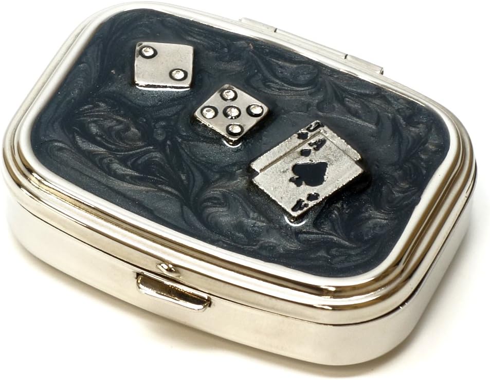 9338 Rechteckige kleine Pille Box Organizer Schwarz Silber Poker &amp; Dice Frauen Reise Pille Case Purse Pocket Container Täglich tragbare Medizin Vitamin Box Medikamente Supplement Mini Storage