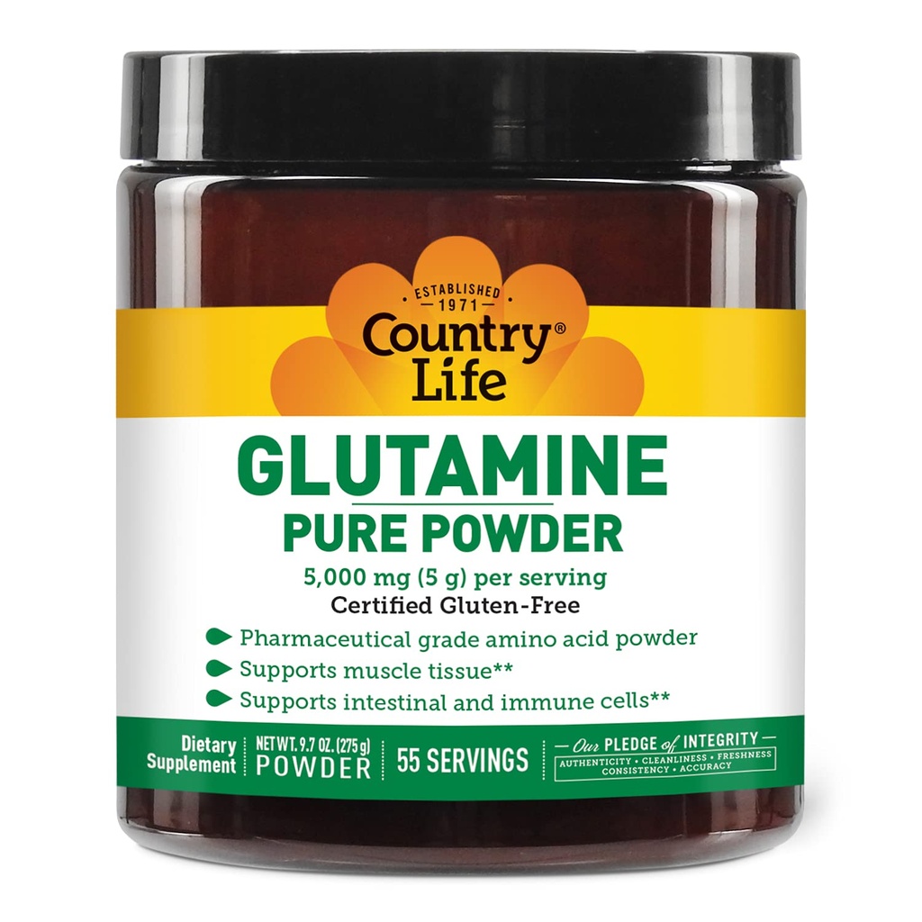 Country Life Glutamine Pure Powder - 5000mg L-Glutamin - Muskelgewebe, Gut Health, Immununterstützung - Glutenfrei zertifiziert - Ideale Vor/Post Workout Aminosäure Supplement, 55 Portionen, 9.7oz