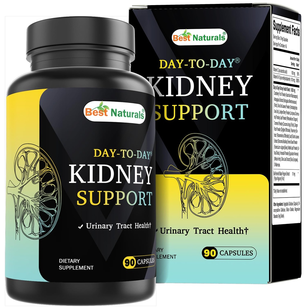 Best Naturals Day-to-Day Kidney Support with Cranberry Fruit, Vitamin C, B12, D-Mannose, Uva Ursi, Juniper Berry, Parsley Leaf 90 Veg Capsules