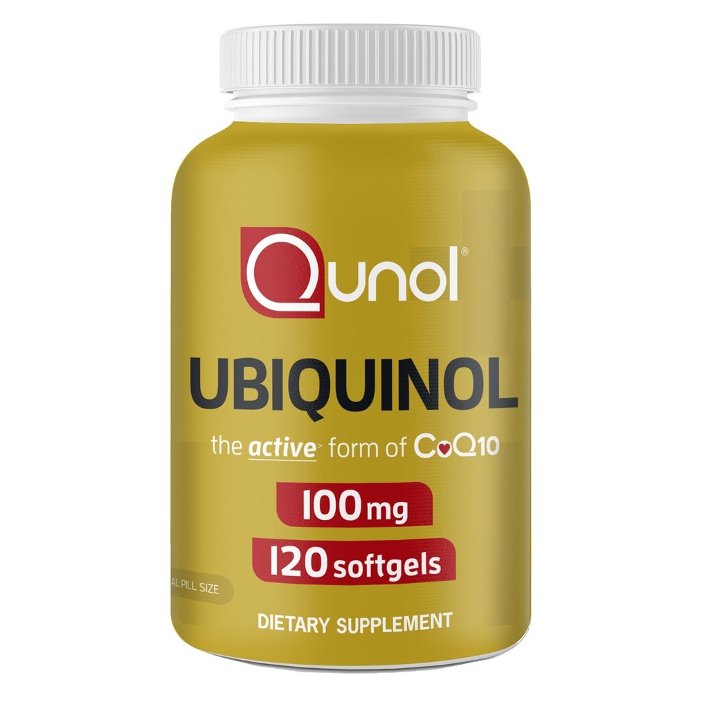Qunol 100mg Ubiquinol, Leistungsstarkes Antioxidans für Herz- und Gefäßgesundheit, essentiell für die Energieerzeugung, natürliche Ergänzung aktive Form von Coq10, 120 Zähler
