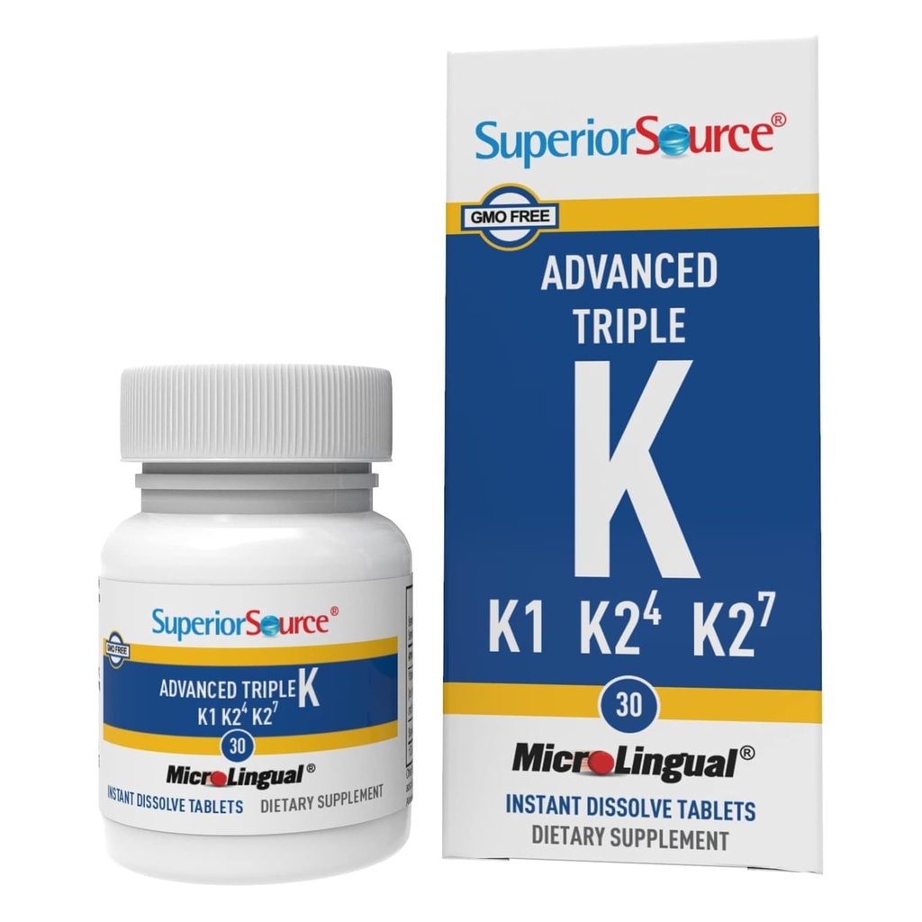 Superior Source Advanced Triple K - Knochen-Gesundheits- und Unterstützungsergänzung - Immunitätsunterstützung Formel mit Vitaminen K1 & K2 - Vitamin Aids Calcium Absorption - 30 Instant Dissolve Tabletten