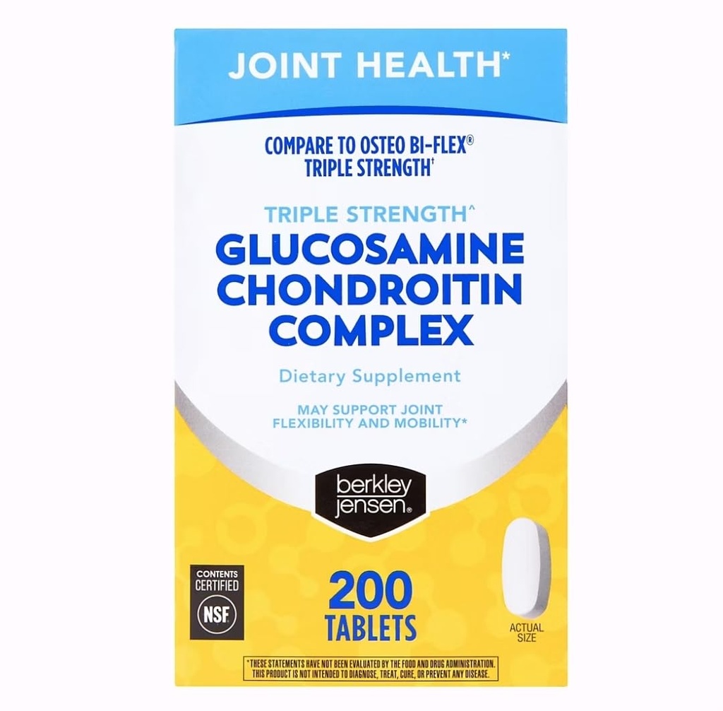 berkley jensen Triple Strength Glucosamin Chondroitin MSM Boswellia Complex 2703 mg, Joint Support Supplement for Women & Men, NSF Certified, 200 Tabletten (Paket von 1)