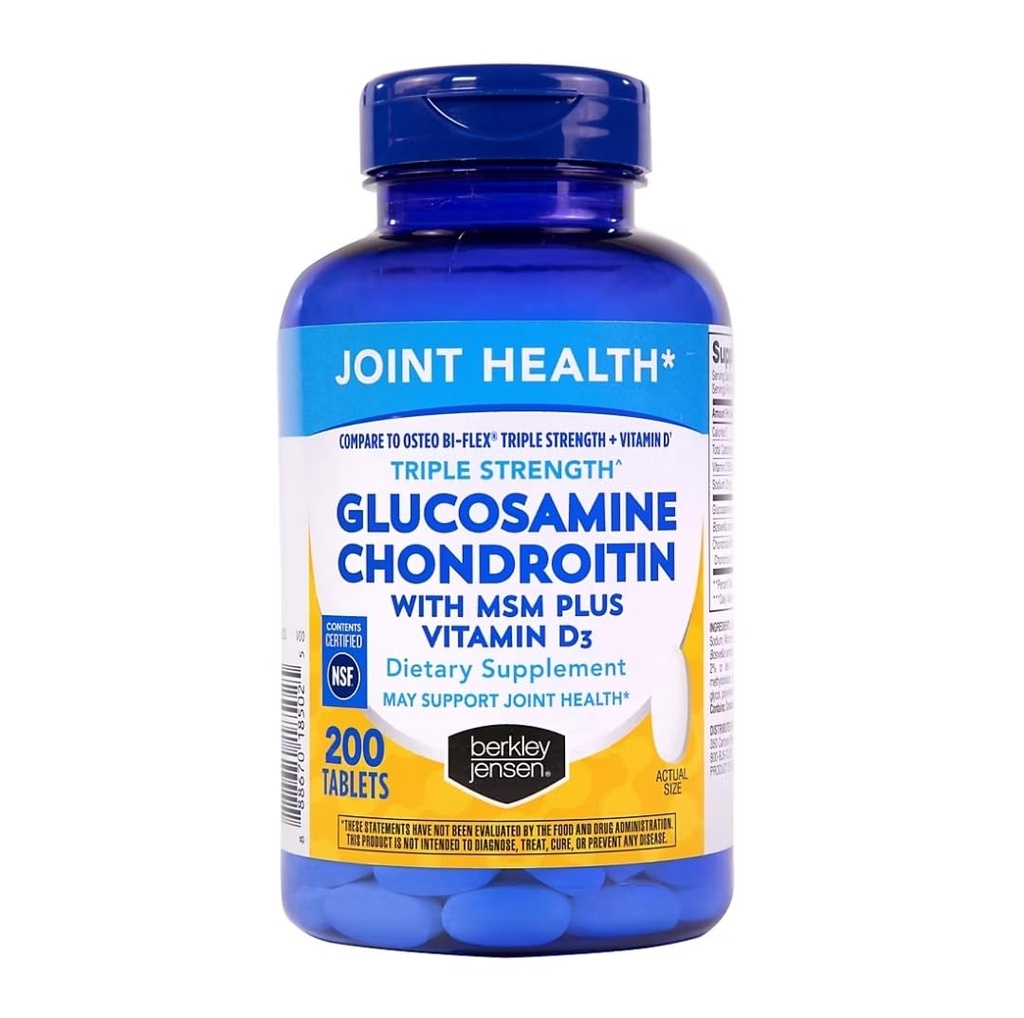 Berkley Jensen Glucosamin Chondroitin Triple Strength Complex mit MSM und D3 Joint Supplement Tabletten für Gelenkunterstützung und Knorpel, NSF Certified, 200 Count (Paket von 1)