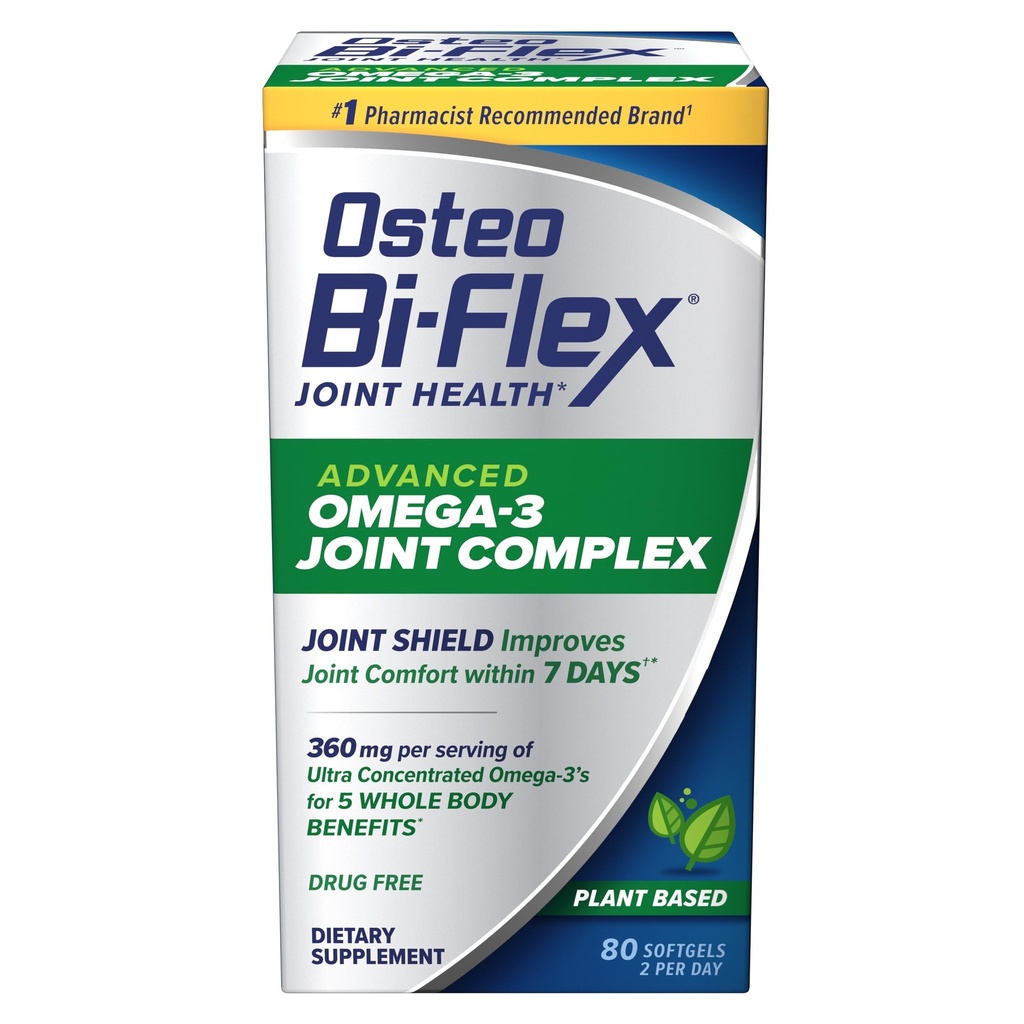Osteo Bi-Flex Advanced Omega-3 Joint Complex Algenöl Pflanzenbasierte Ergänzung, Verbesserung der Gelenkfunktion, Stärke, Flexibilität, Mobilität 80 Softgels