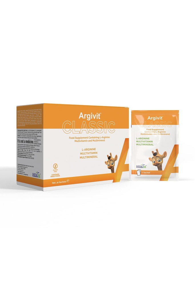 Argivit Classic Sachet, L-Arginine with 18 Vitamins and Minerals, Multivitamin Immune and Energy Support, 30 Sachets