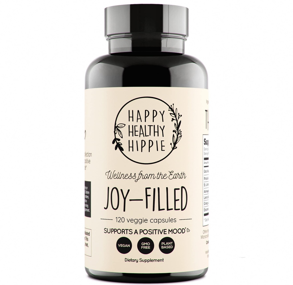 Joy-Filled Mood-Supplement - 7 Kräuter-Komplex w/St. Johns Worts (120 Ct) | Stress-Relief-Ergänzung mit Rhodiola Rosea, Eleuthero | Hilft Beruhigen Sie den Geist & Körper | 100% pflanzenbasierte Happy Pillen