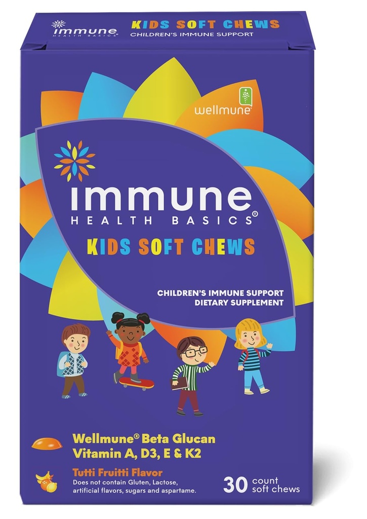 Kids Soft Chews avec Wellmune®.Supplément naturel Beta Glucan pour le soutien immunitaire et le bien-être quotidien.